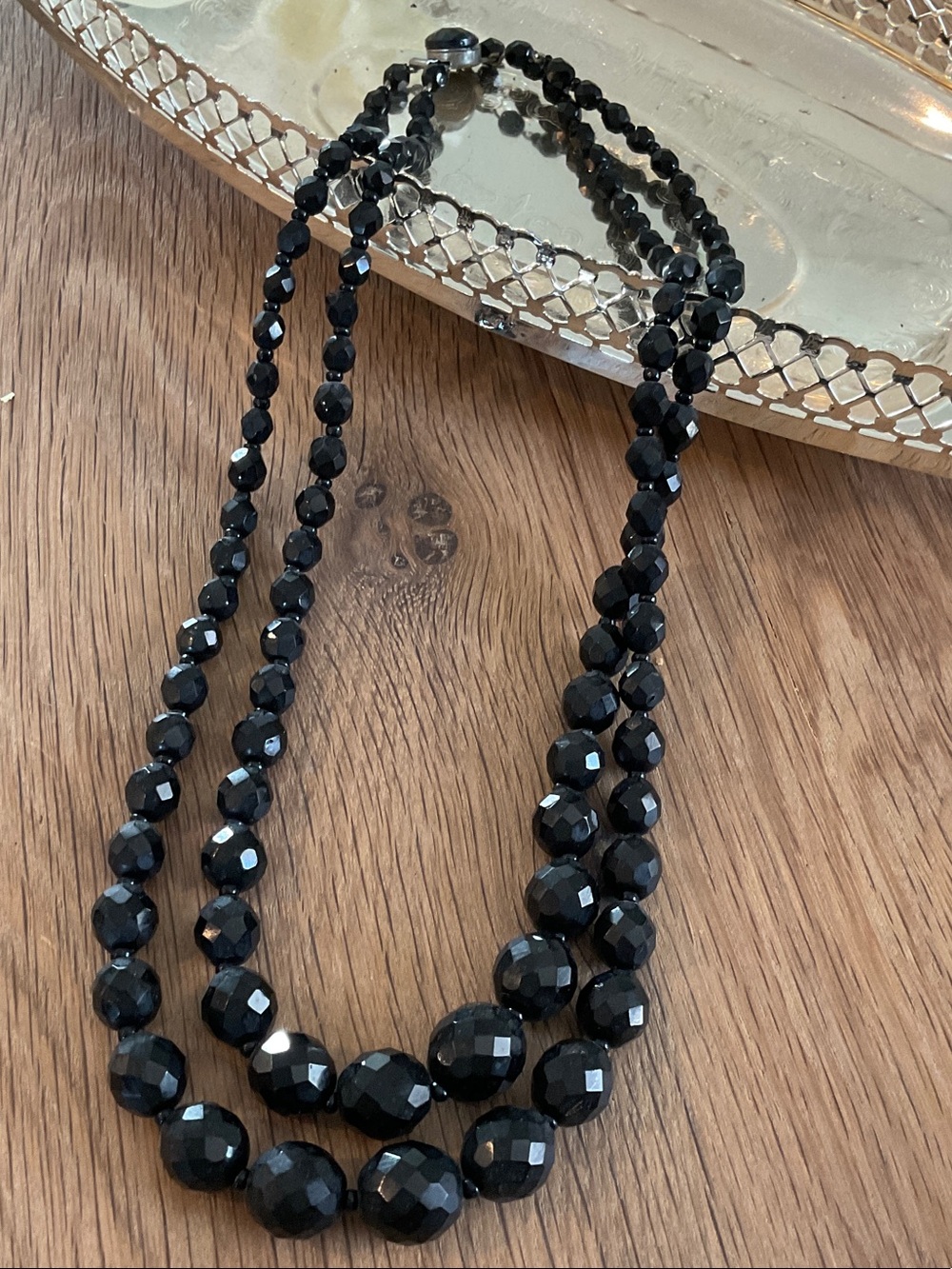 Vintage Double Strand Classic Black Faceted Bead Necklace “French Jet”